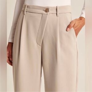 Abercrombie Tailored Relaxed Straight Leg Crossover Pants - Taupe Cream Beige